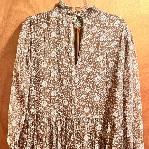 Sezane Olivia Long Sleeve Mini Dress in Flora Moka Brown Size 42 US 10 - Picture 4 of 13